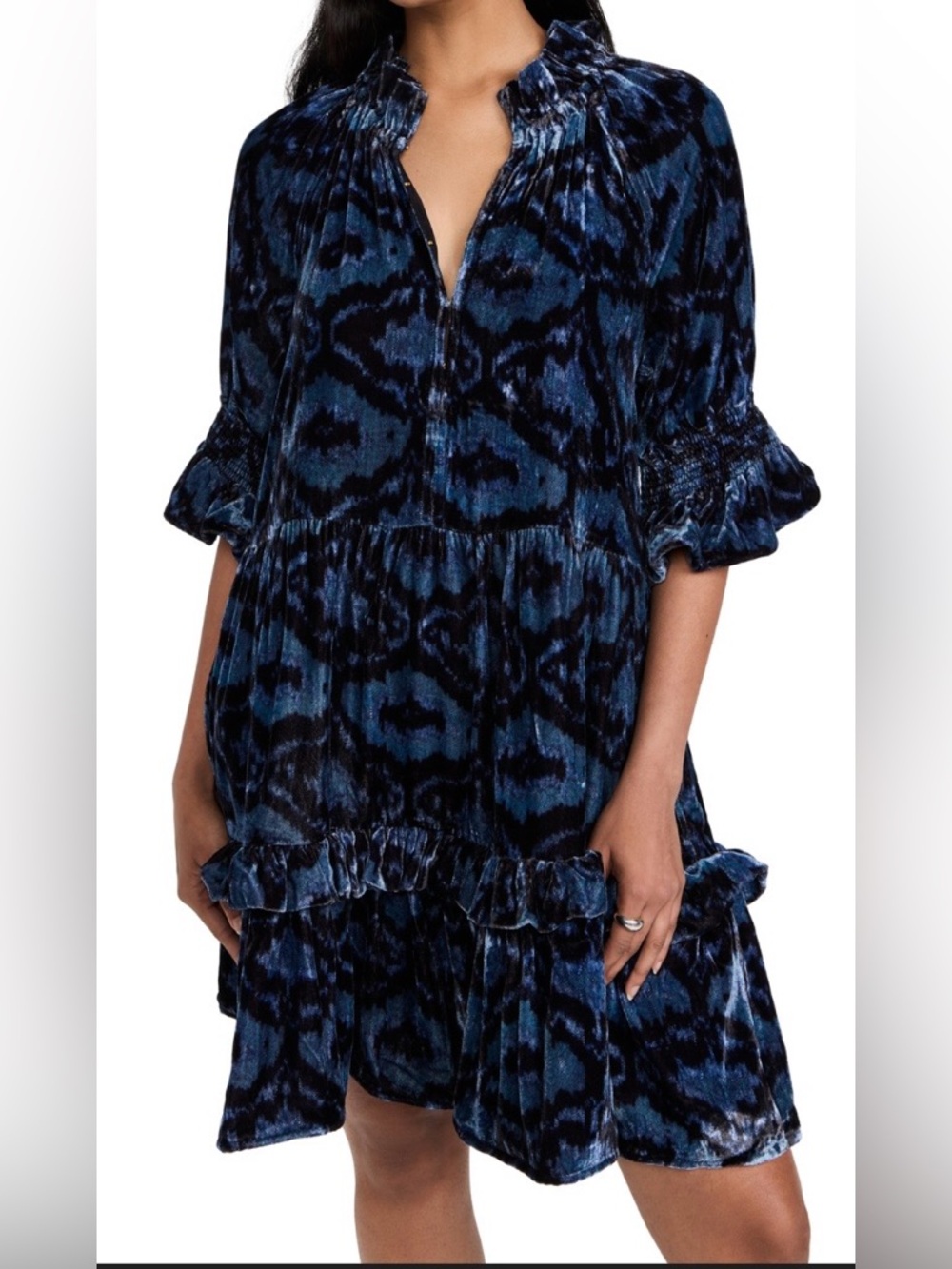 Figue NWT Navy Blue Velvet Burnout Boho Print Romantic Whimsigoth pit2pit 18
